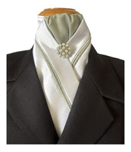 HHD White Satin Dressage Equestrian Stock Tie Olive Green and Silver