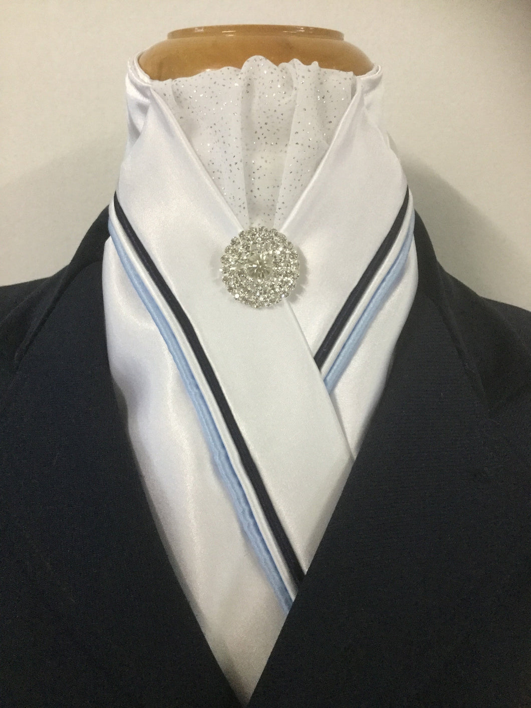 HHD Dressage Stock Tie Triple Piping Navy, Sky Blue & White