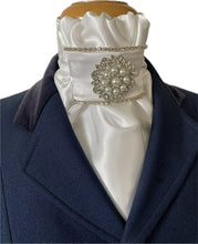HHD Ivory Satin Dressage Euro Stock Tie ‘Crystal’ with Pearls