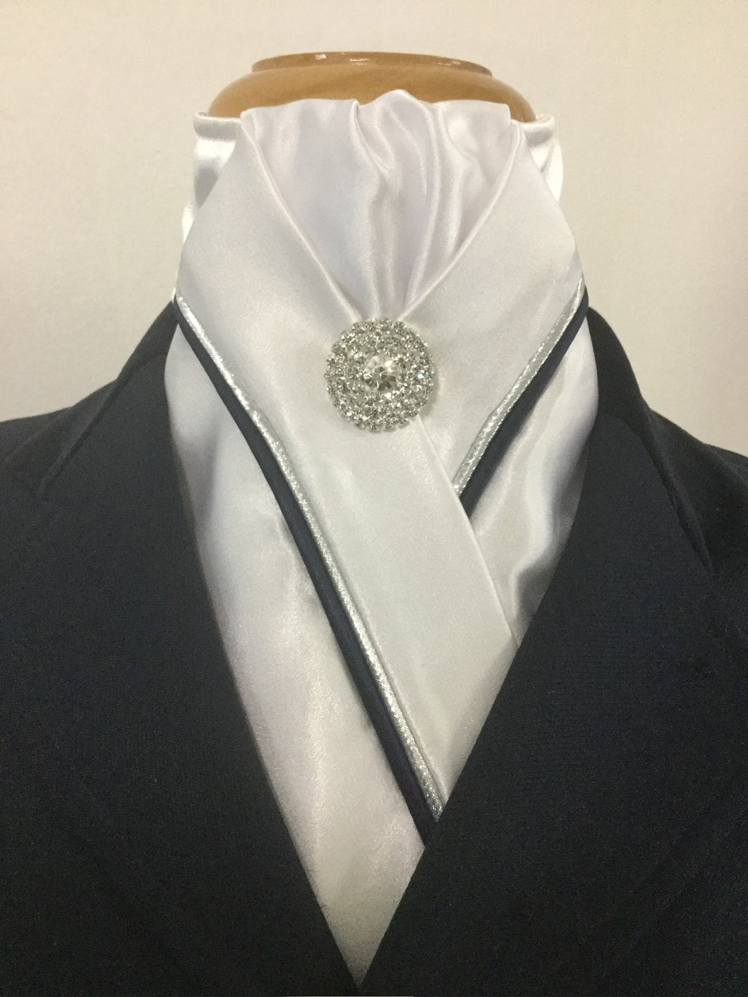 HHD Dressage Equestrian Stock Tie Black & Silver Piping