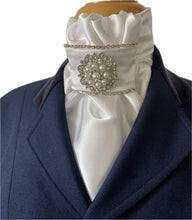 HHD Ivory Satin Dressage Euro Stock Tie ‘Crystal’ with Pearls