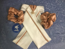 HHD Ivory or White Satin Dressage Stock Tie Rose Gold Piping