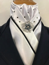 HHD White Satin Dressage Stock Tie ‘Black Diamond’ with Piping & Swarovski Elements