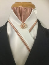 HHD Ivory or White Satin Dressage Stock Tie Rose Gold Piping