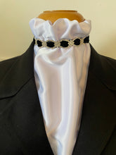 HHD White Satin Euro Dressage Stock Tie ‘ALICE’ Black or Navy with Rhinestones