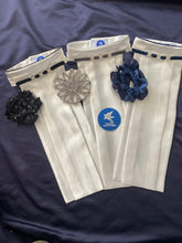 HHD White Satin Dressage  Euro Stock Tie ‘Caitlin’ - Navy, Black and Silver