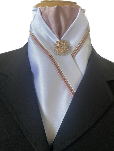 HHD White or Ivory Dressage Stock Tie Pink & Rose Gold