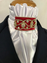 The HHD Cream or White Satin Euro Stock Tie  ‘Midnight’ In Red & Gold