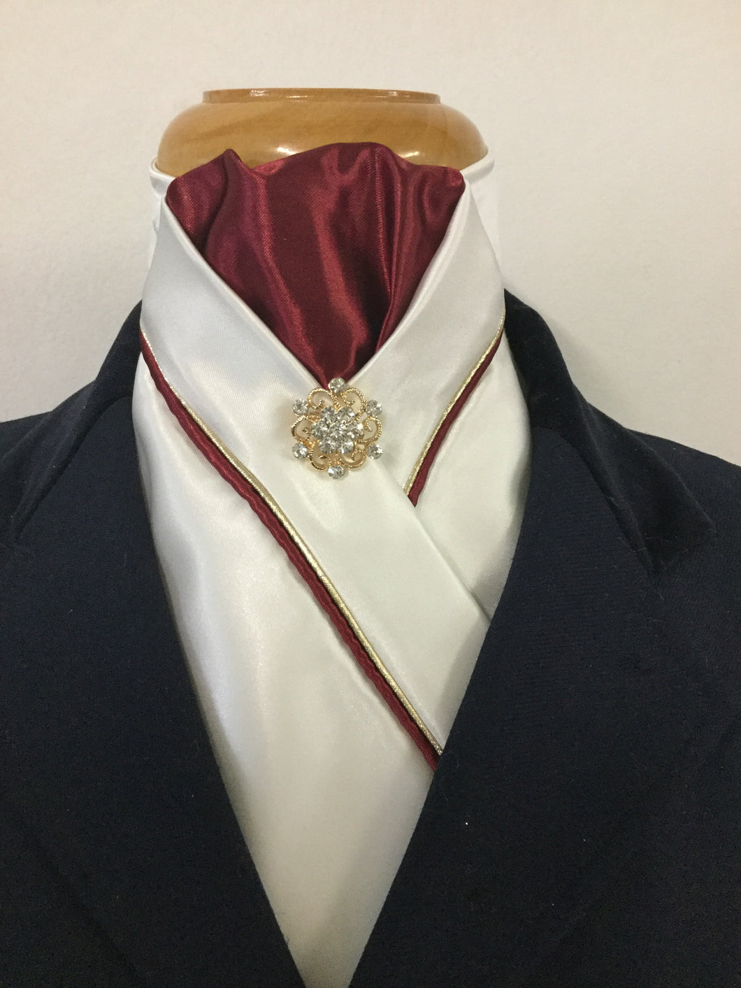 HHD Ivory Cream Custom Dressage Stock Tie Maroon & Gold