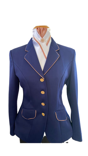 HHD Stretch Dressage Riding  Jacket Navy Blue and Rose Gold Size 10