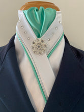 HHD White Satin Dressage Stock Tie Double Piping Silver & Swarovski Elements In Many Colour