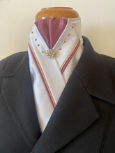 HHD White Satin Dressage Stock Tie in Grape & Rose Gold with Swarovski Elements