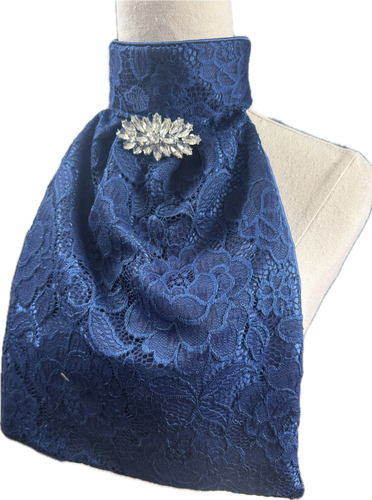 HHD Dressage Euro Stock Tie ‘Helena’ in Navy Blue Lace