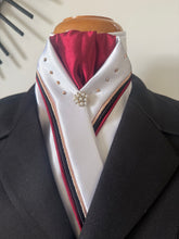 HHD White Satin Dressage Stock Tie Triple Piping Black, rose Gold Maroon with Swarovski Crystals
