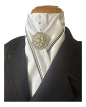 HHD White Dressage Stock Tie ‘Anna’ Double Piping & Silver Swarovski Elements