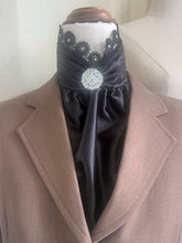 HHD Black Euro Stock Tie ‘Chloe’ in Guipere Lace & Swarovski Crystals