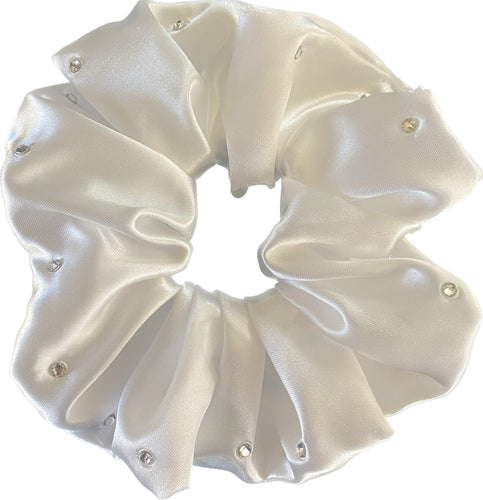 HHD ‘Molly’ Dressage Show Hair Scrunchie White Satin with Swarovski Elements