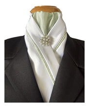 HHD White Dressage Equestrian Stock Tie in Sage Green and Silver
