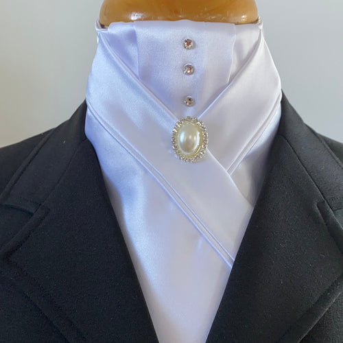 HHD Dressage Equestrian Stock Tie ‘Anna’ in White Satin with Swarovski
