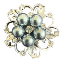 Grey Pearl & Rhinestone Silver Stock Pin