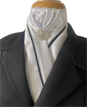 HHD White Dressage Equestrian Stock Tie Silver Black with Swarovski Crystals Other colours available