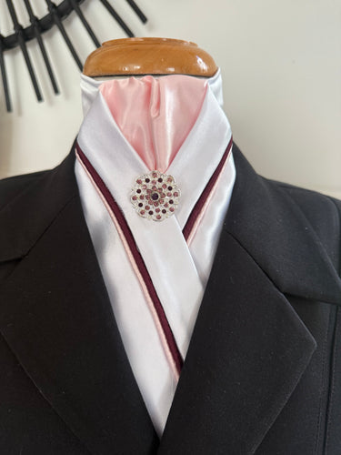 HHD White Satin Stock Tie Pink & Burgundy