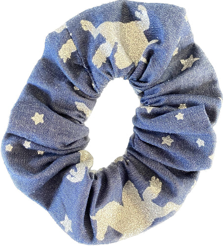 HHD Denim Silver Unicorn Hair Scrunchie
