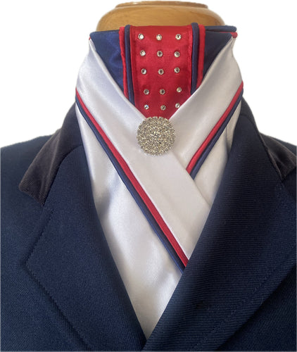 HHD Dressage Equestrian Stock Tie ‘Alexia’ In Red & Navy Blue