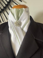 HHD White Dressage Equestrian Stock Tie in Sage Green and Silver