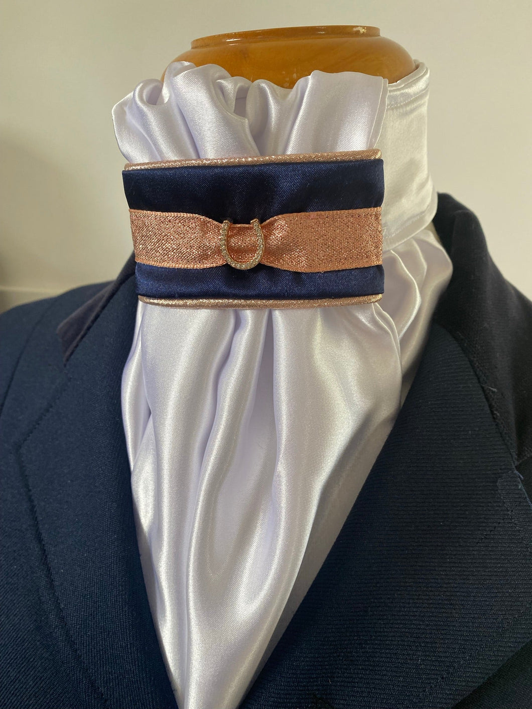 HHD Dressage Euro Stock Tie ‘Tomi’ in Navy and Rose Gold