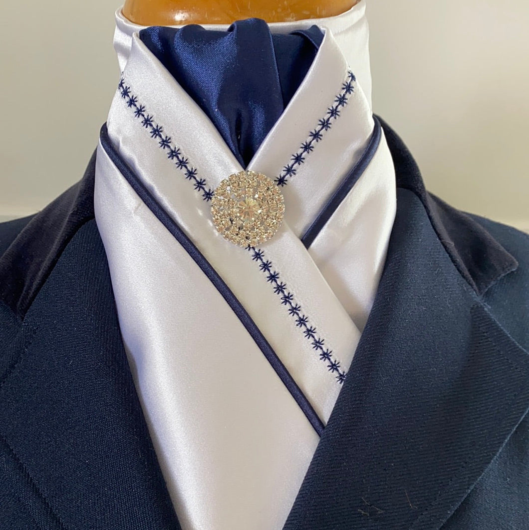 HHD Dressage Equestrian Embroidered Stock Tie in Navy Blue
