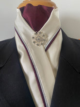 HHD Cream Satin Dressage Stock Tie in Burgundy & Silver