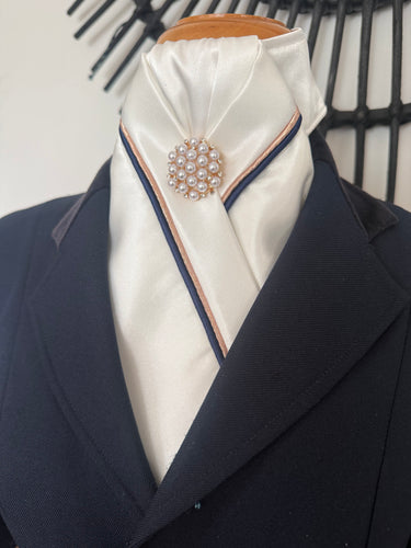 HHD Ivory Cream Dressage Stock Tie Rose Gold & Navy