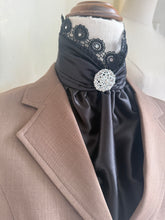 HHD Black Euro Stock Tie ‘Chloe’ in Guipere Lace & Swarovski Crystals
