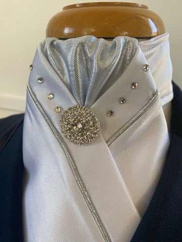 HHD Dressage Equestrian Stock Tie ‘Shine’ in Silver with Swarovski