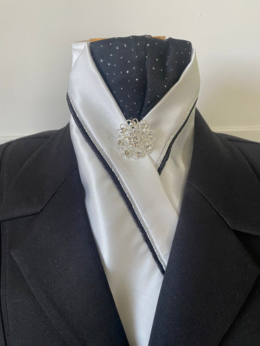HHD Dressage Stock Tie Ivory & Black Silver Shimmer