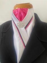 HHD White Satin Custom Pretied Stock Tie Hot Pink & Silver, Black or Navy