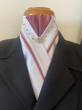 HHD White Satin Dressage Stock Tie in Grape & Rose Gold with Swarovski Elements