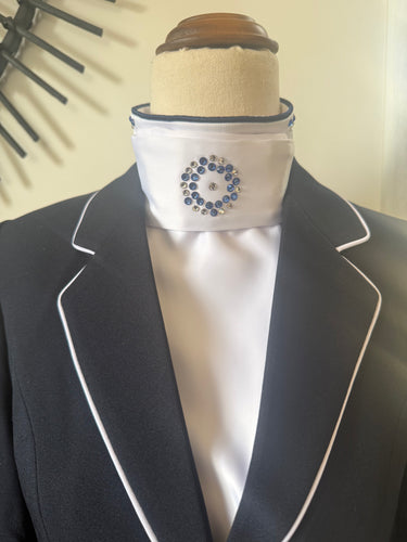 HHD Dressage Plastron Stock Tie ‘Serena’ in Navy Blue with Swarovski Crystals