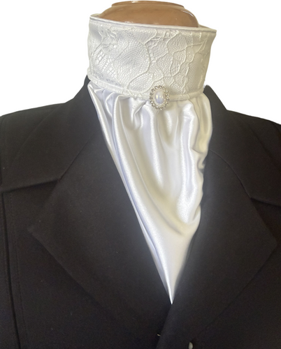 HHD Dressage Euro Stock  Tie ‘Tilly’ in White Satin and Lace