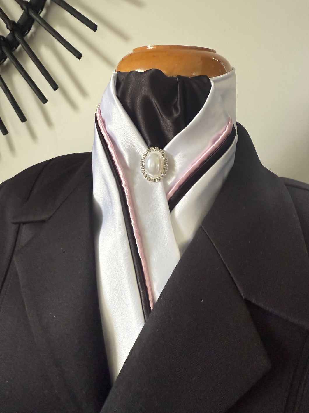 HHD White Dressage Stock Tie in Black & Pink