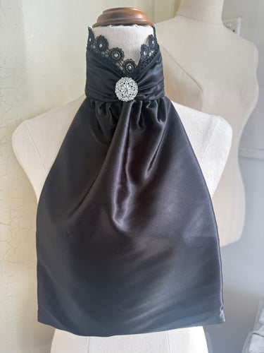 HHD Black Euro Stock Tie ‘Chloe’ in Guipere Lace & Swarovski Crystals