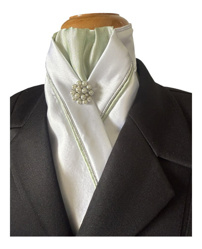 HHD White Dressage Equestrian Stock Tie in Sage Green and Silver