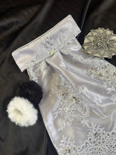 HHD Dressage Equestrian Euro Stock Tie ‘Rosalea’ in Silver Embroidered Lace with Sequins