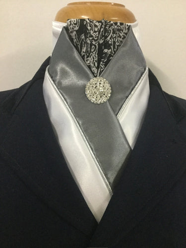 HHD Dressage Equestrian Stock Tie in Grey & Black Paisley