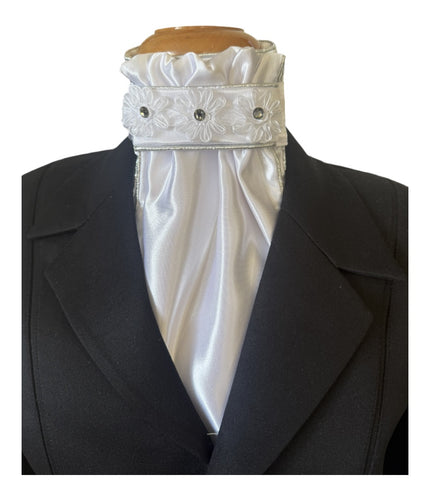 HHD White Dressage Euro Stock Tie ‘Serenity’  with Swarovski Crystals