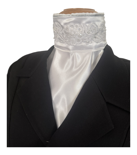 HHD White Dressage Euro Stock Tie ‘Helena’ Sequins and Pearls