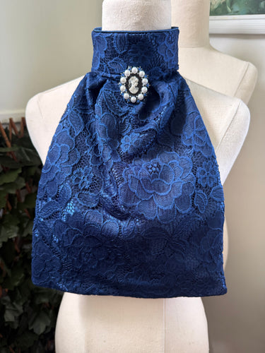HHD Dressage Euro Stock Tie ‘Helena’ in Navy Blue Lace