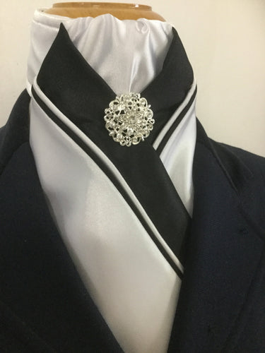 HHD ‘Grace’ Custom White & Black Dressage Stock Tie Rhinestone Pin