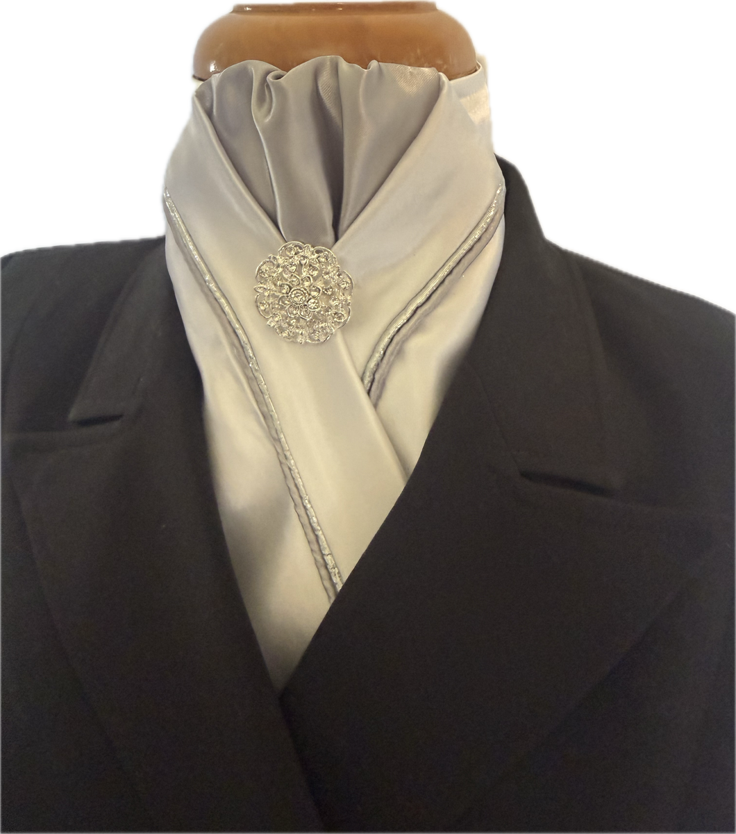 HHD White Dressage Show Equestrian Stock Tie ‘Pastel’ Baby Pink, Silver Grey, Violet, and Sky Blue